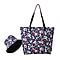 Navy and Flower Pattern Tote Bag with Zipper Closure with FREE Matching Hat
