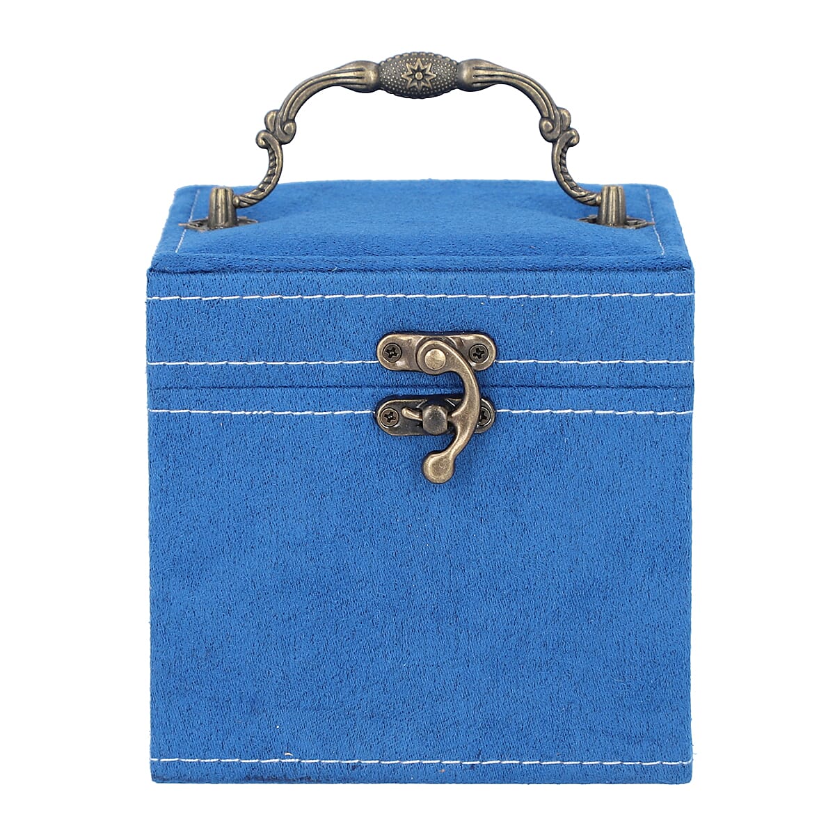 3 Layer Velvet Jewellery Box with Mirror Inside and Lock (Size 12 Cm) - Blue