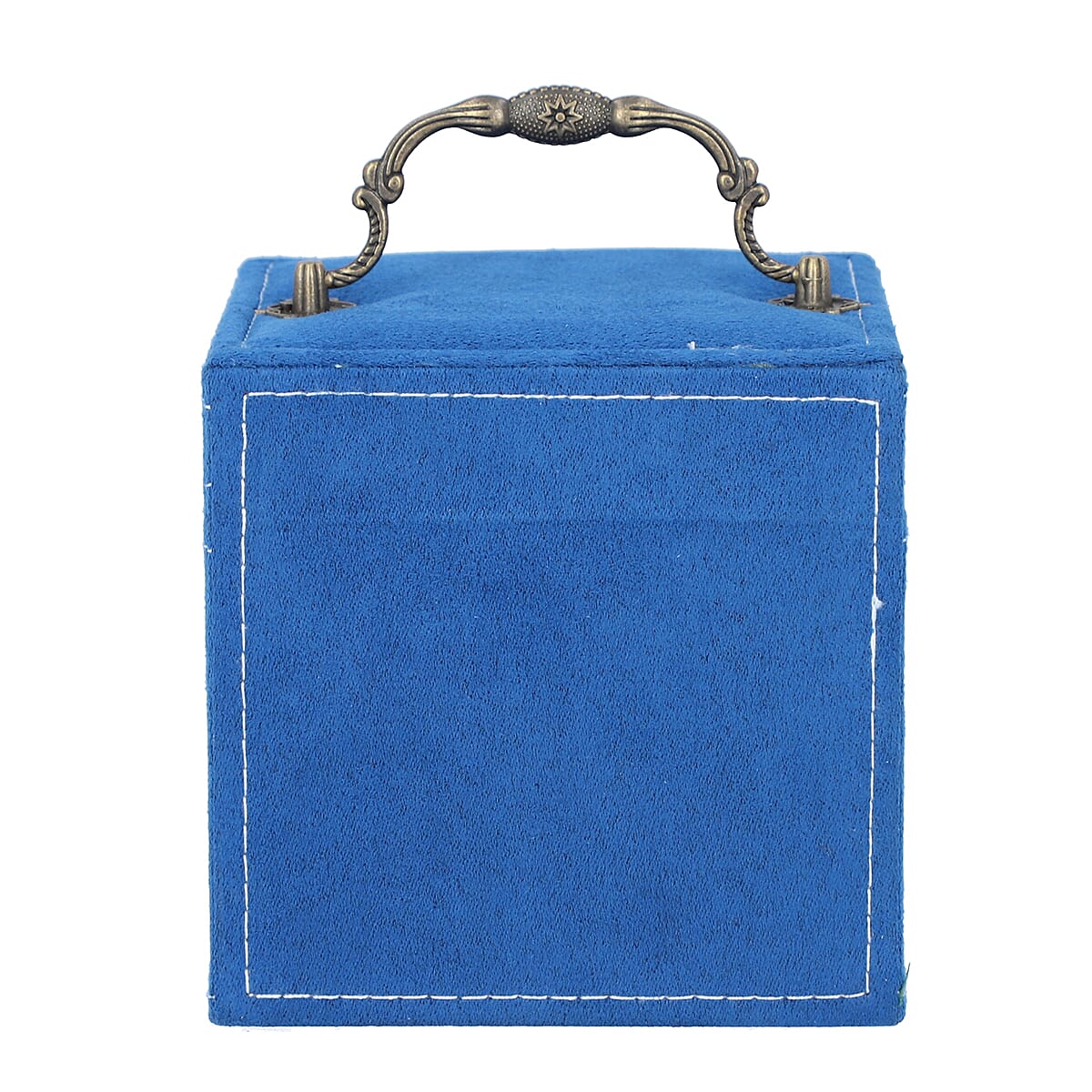 3 Layer Velvet Jewellery Box with Mirror Inside and Lock (Size 12 Cm) - Blue