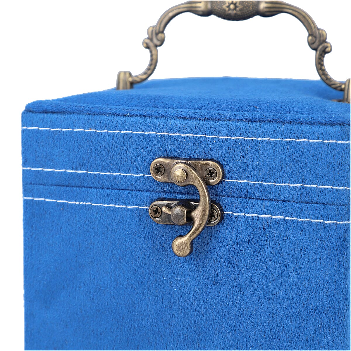 3 Layer Velvet Jewellery Box with Mirror Inside and Lock (Size 12 Cm) - Blue