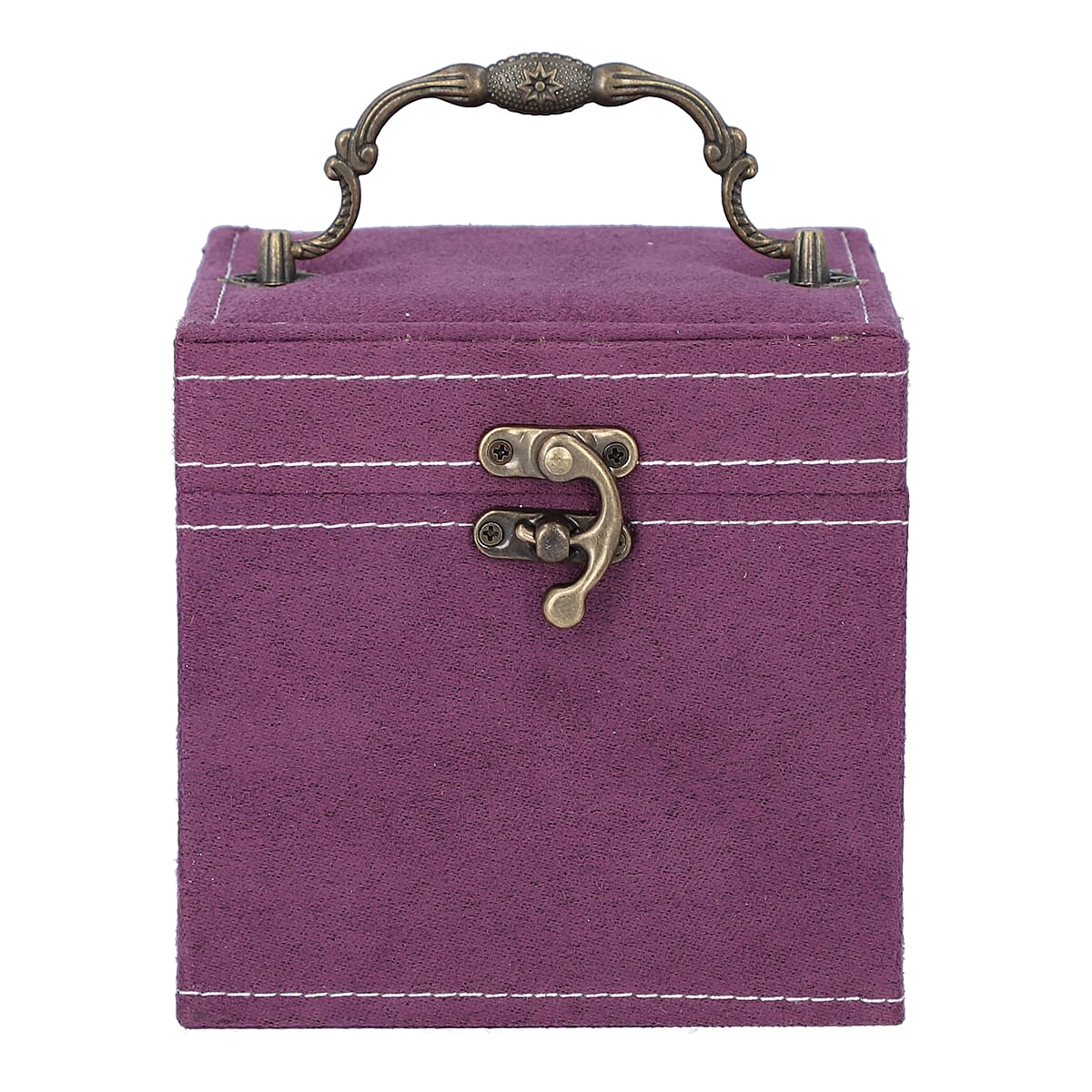 3 Layer Velvet Jewellery Box with Mirror Inside and Lock (Size 12 Cm) - Purple