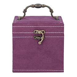 Purple Velvet 3 layer jewelry box with mirror vintage style handle and lock