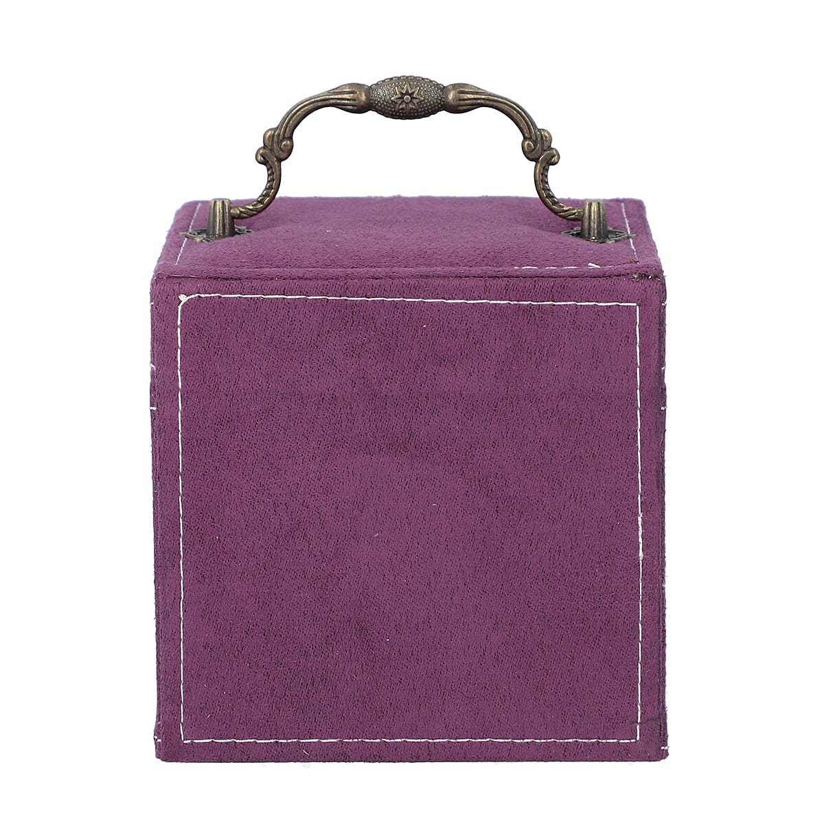 3 Layer Velvet Jewellery Box with Mirror Inside and Lock (Size 12 Cm) - Purple