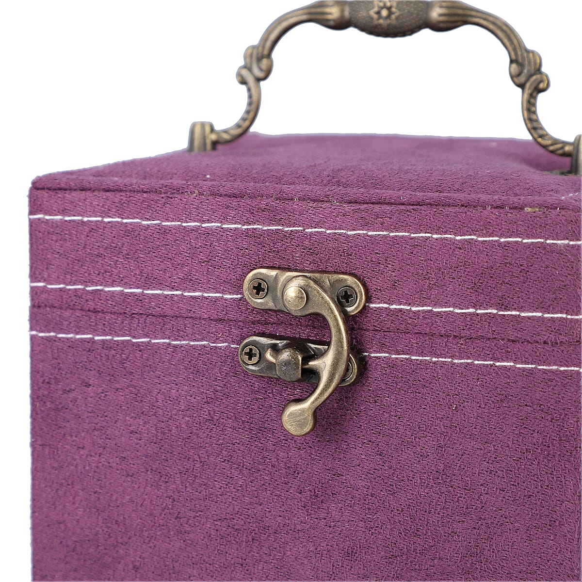3 Layer Velvet Jewellery Box with Mirror Inside and Lock (Size 12 Cm) - Purple