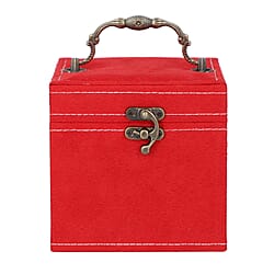 Red Velvet 3 layer jewelry box with mirror vintage style handle and lock