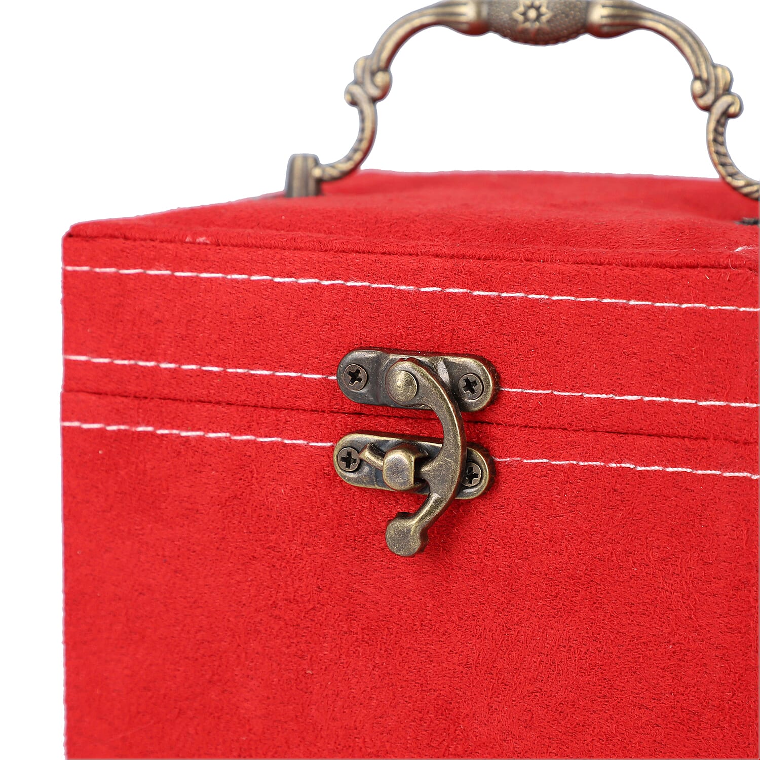 3 Layer Velvet Jewellery Box with Mirror Inside and Lock (Size 12 Cm) - Burgundy