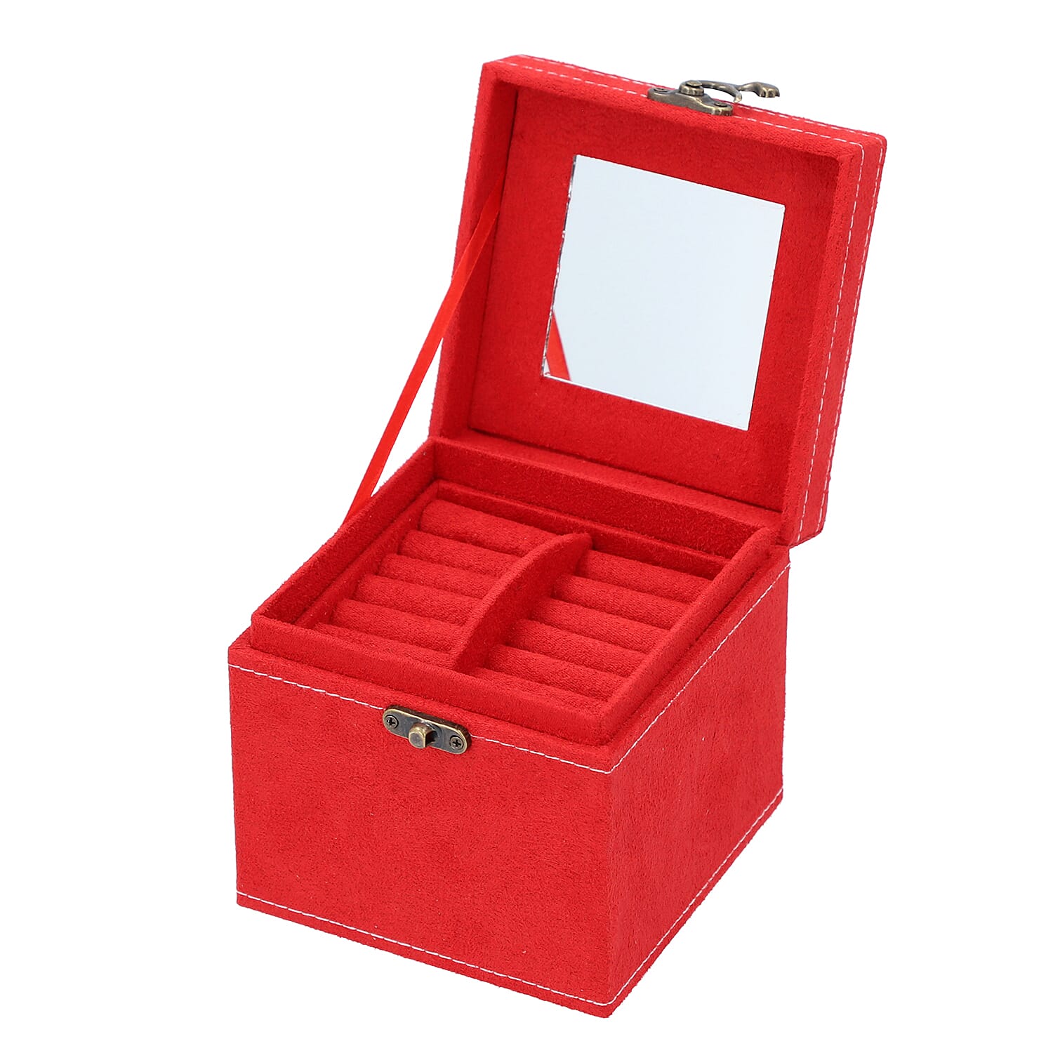 3 Layer Velvet Jewellery Box with Mirror Inside and Lock (Size 12 Cm) - Burgundy