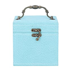 Teal Velvet 3 layer jewelry box with mirror vintage style handle and lock
