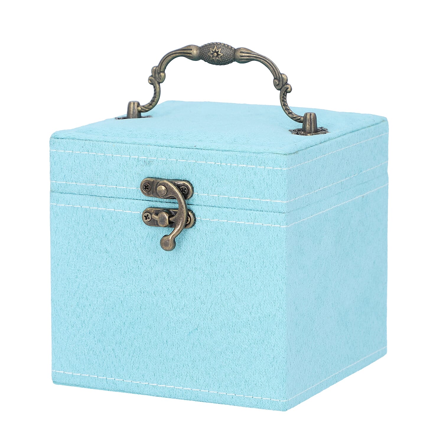 3 Layer Velvet Jewellery Box with Mirror Inside and Lock (Size 12 Cm) - Celeste