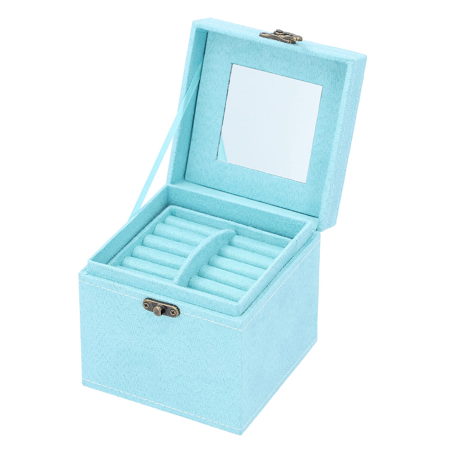 3 Layer Velvet Jewellery Box with Mirror Inside and Lock (Size 12 Cm) - Celeste