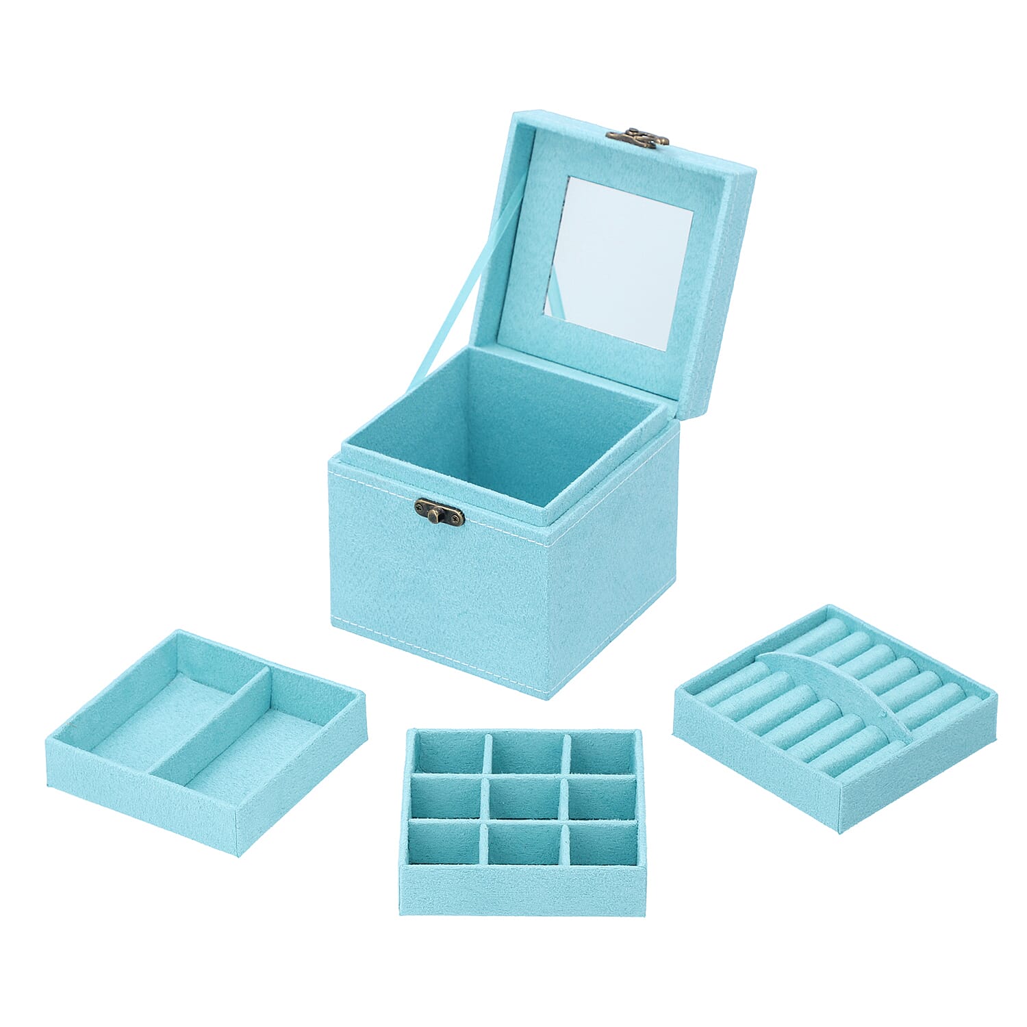 3 Layer Velvet Jewellery Box with Mirror Inside and Lock (Size 12 Cm) - Celeste