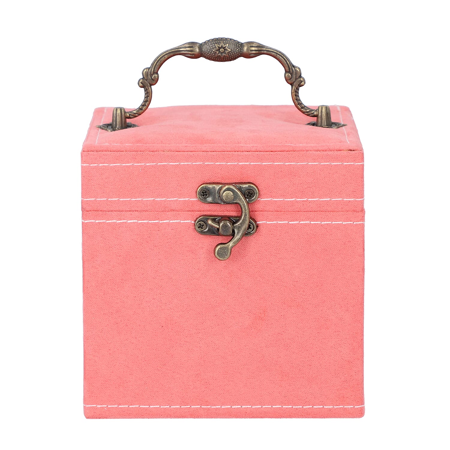 3 Layer Velvet Jewellery Box with Mirror Inside and Lock (Size 12 Cm) - Peach