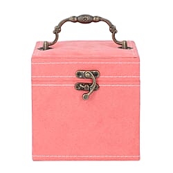 Peach Velvet 3 layer jewelry box with mirror vintage style handle and lock