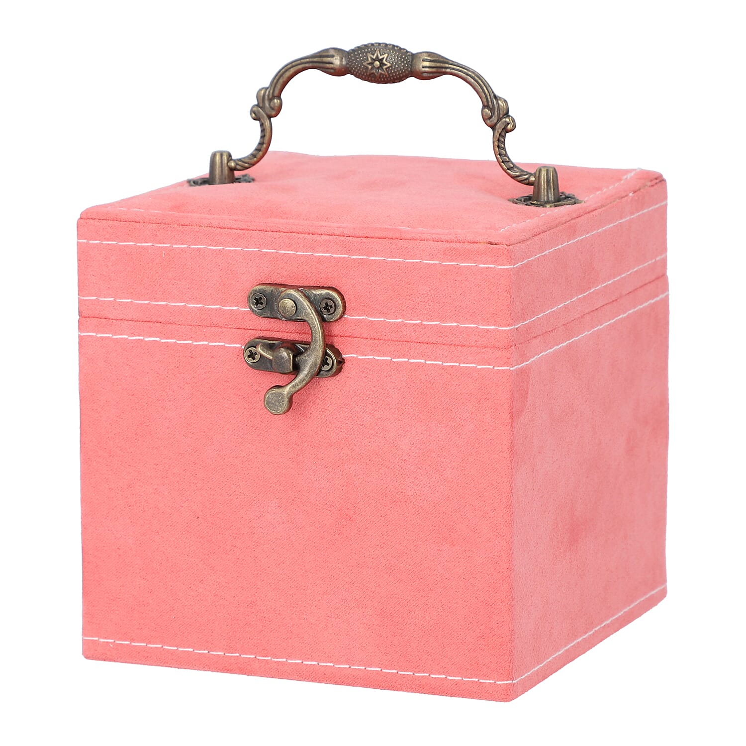 3 Layer Velvet Jewellery Box with Mirror Inside and Lock (Size 12 Cm) - Peach