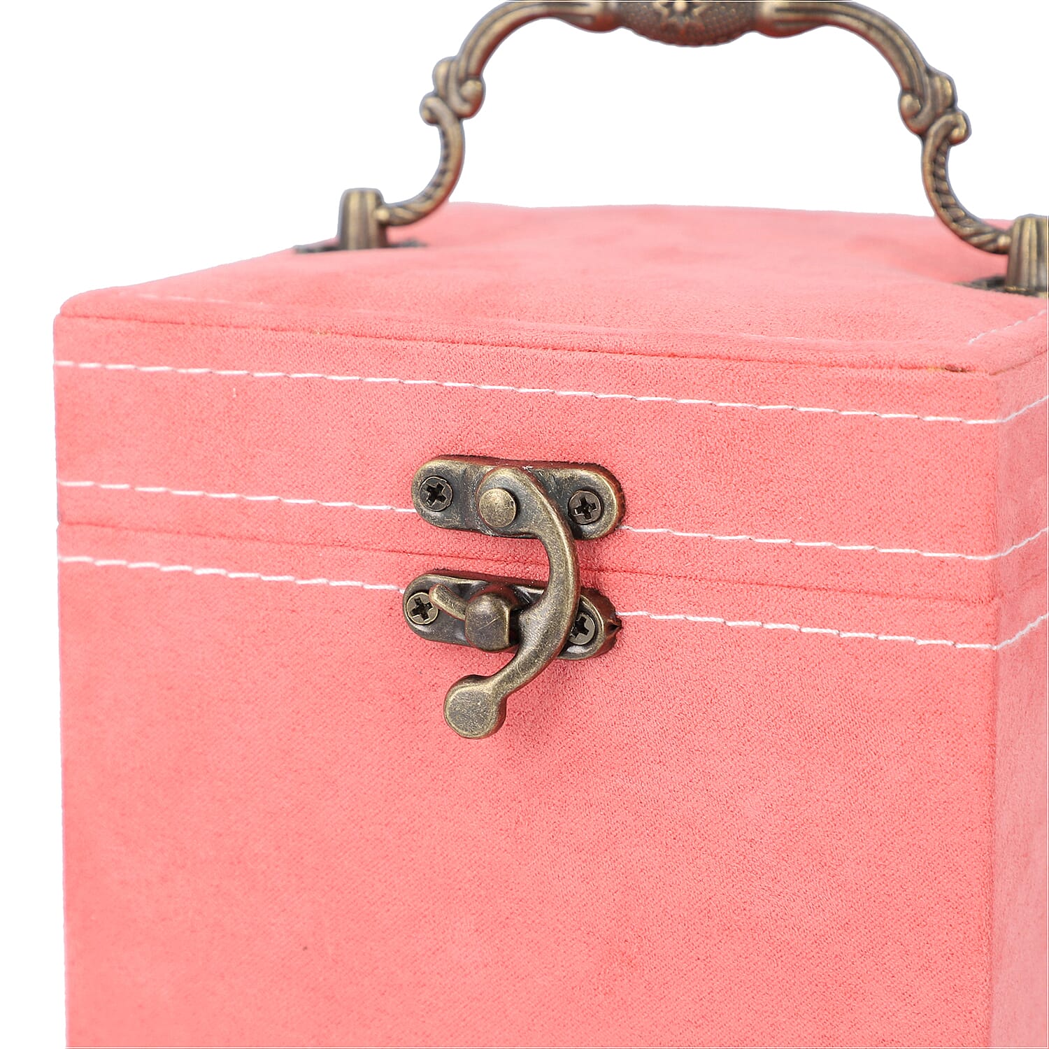 3 Layer Velvet Jewellery Box with Mirror Inside and Lock (Size 12 Cm) - Peach