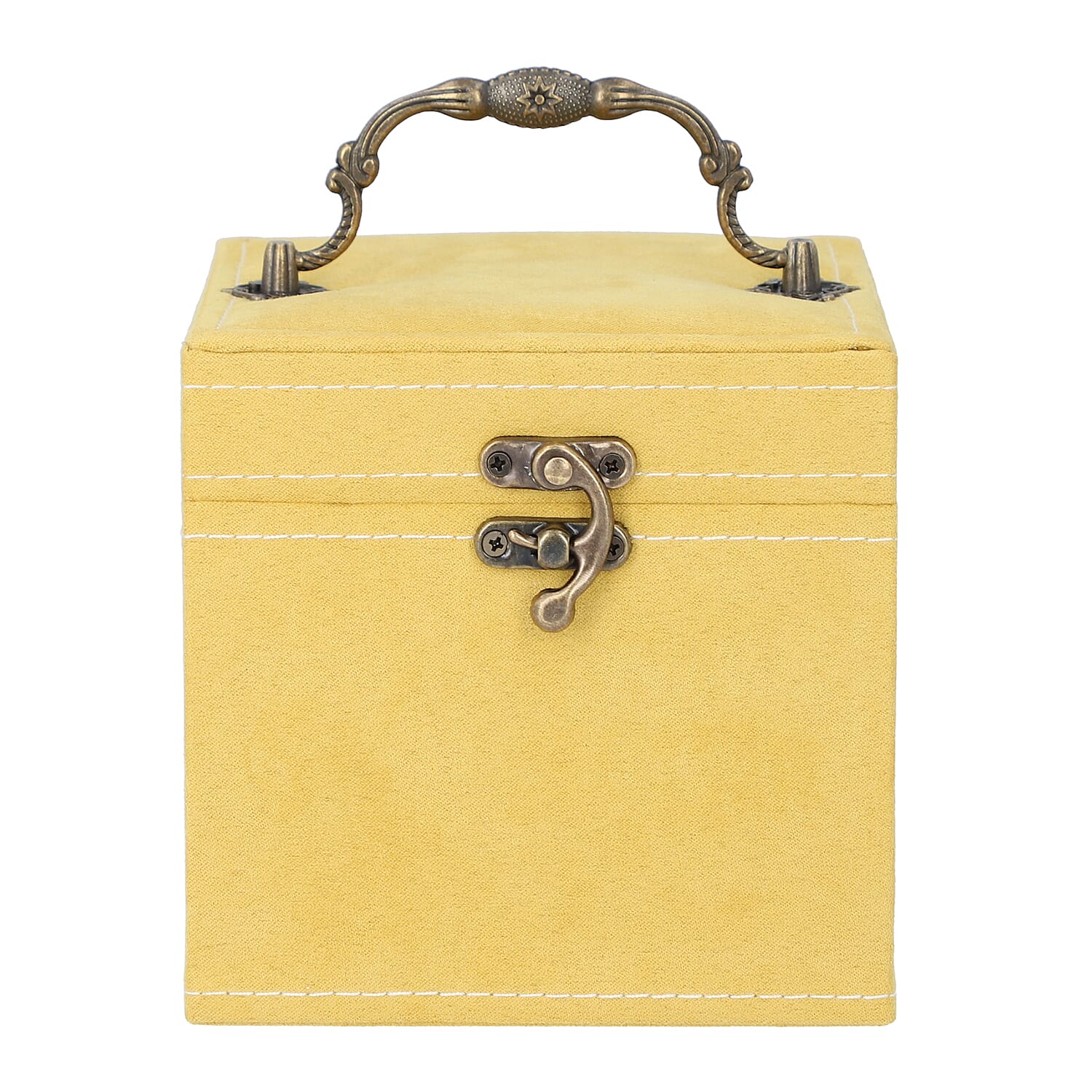 3 Layer Velvet Jewellery Box with Mirror Inside and Lock (Size 12 Cm) - Mustard