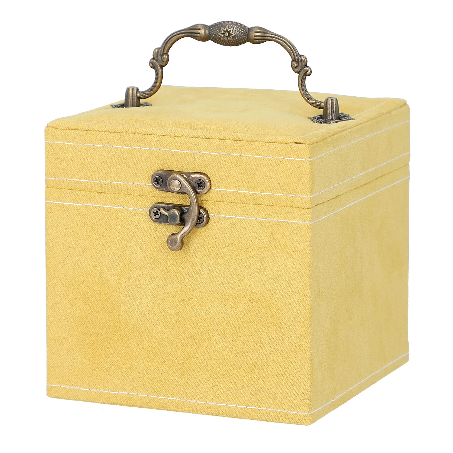 3 Layer Velvet Jewellery Box with Mirror Inside and Lock (Size 12 Cm) - Mustard