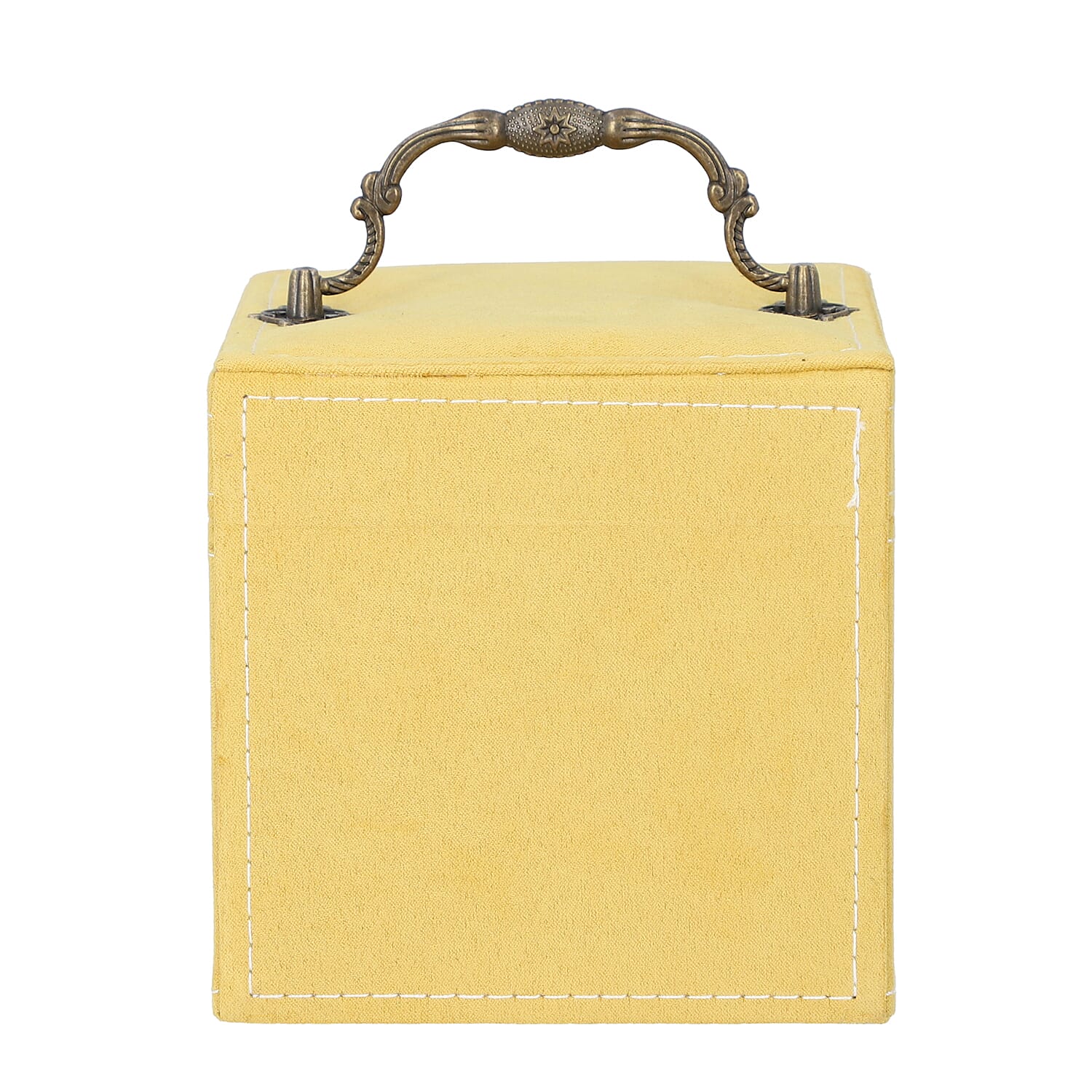 3 Layer Velvet Jewellery Box with Mirror Inside and Lock (Size 12 Cm) - Mustard