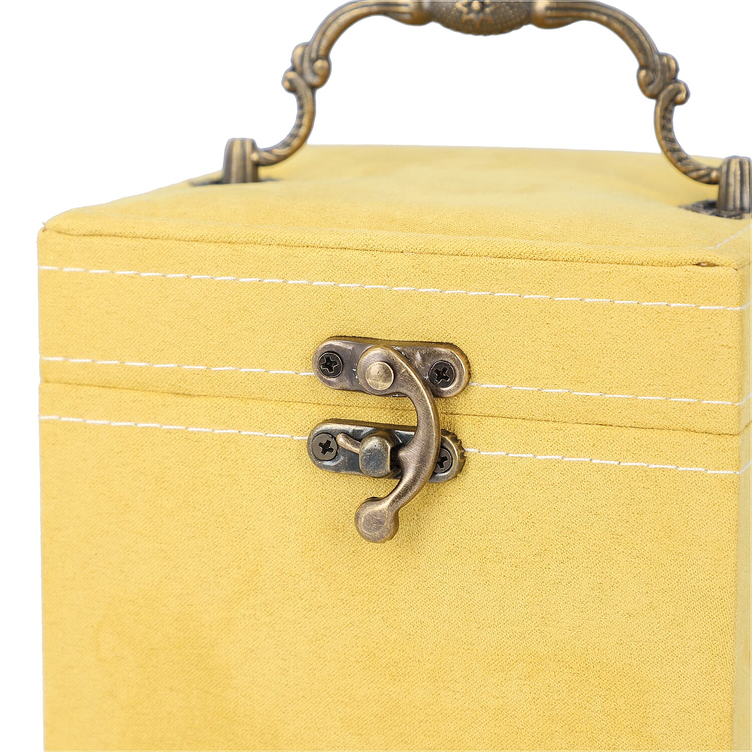 3 Layer Velvet Jewellery Box with Mirror Inside and Lock (Size 12 Cm) - Mustard