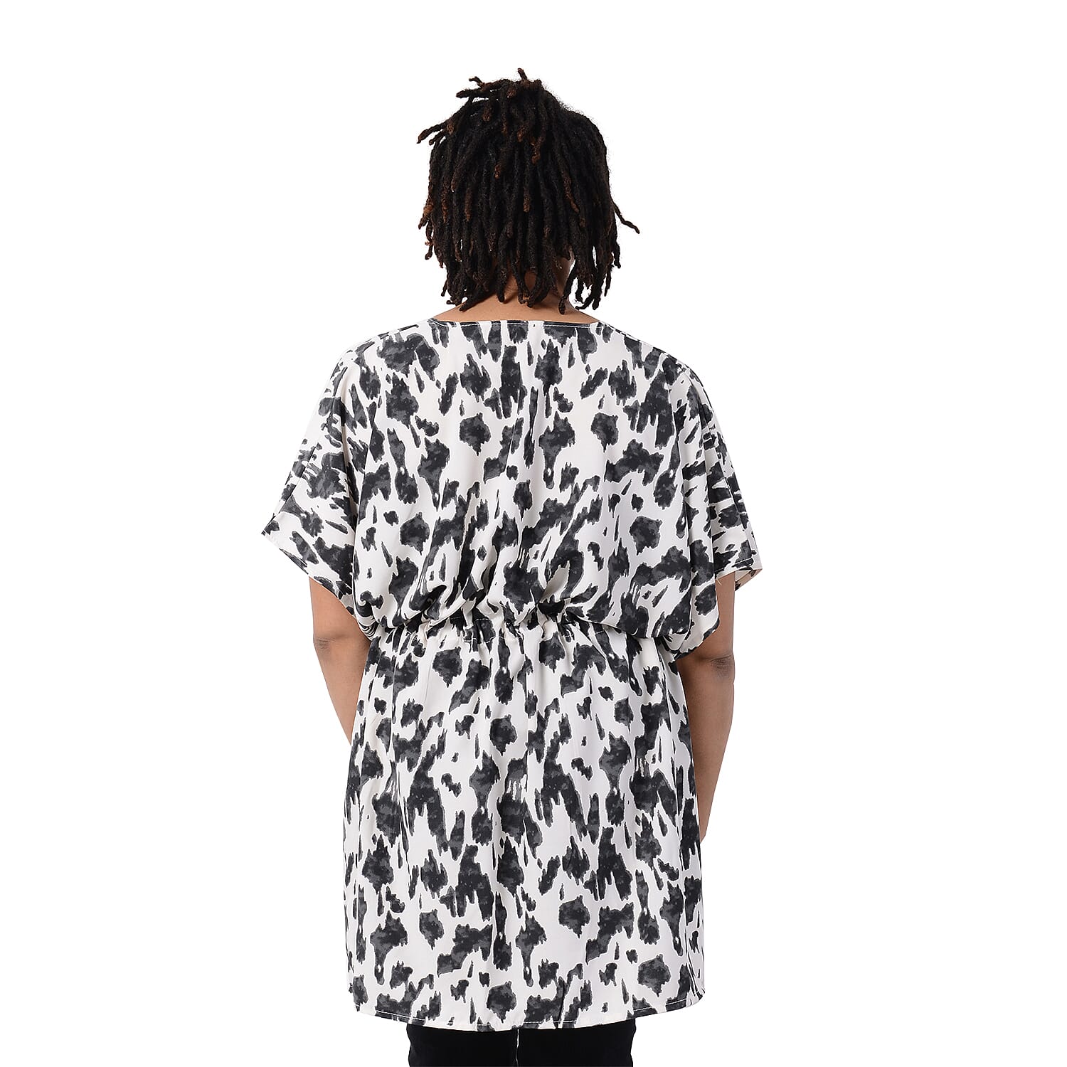 Leopard Pattern Kaftan with Waist Belt in Black and White (Size 90x90cm)  CB 35in