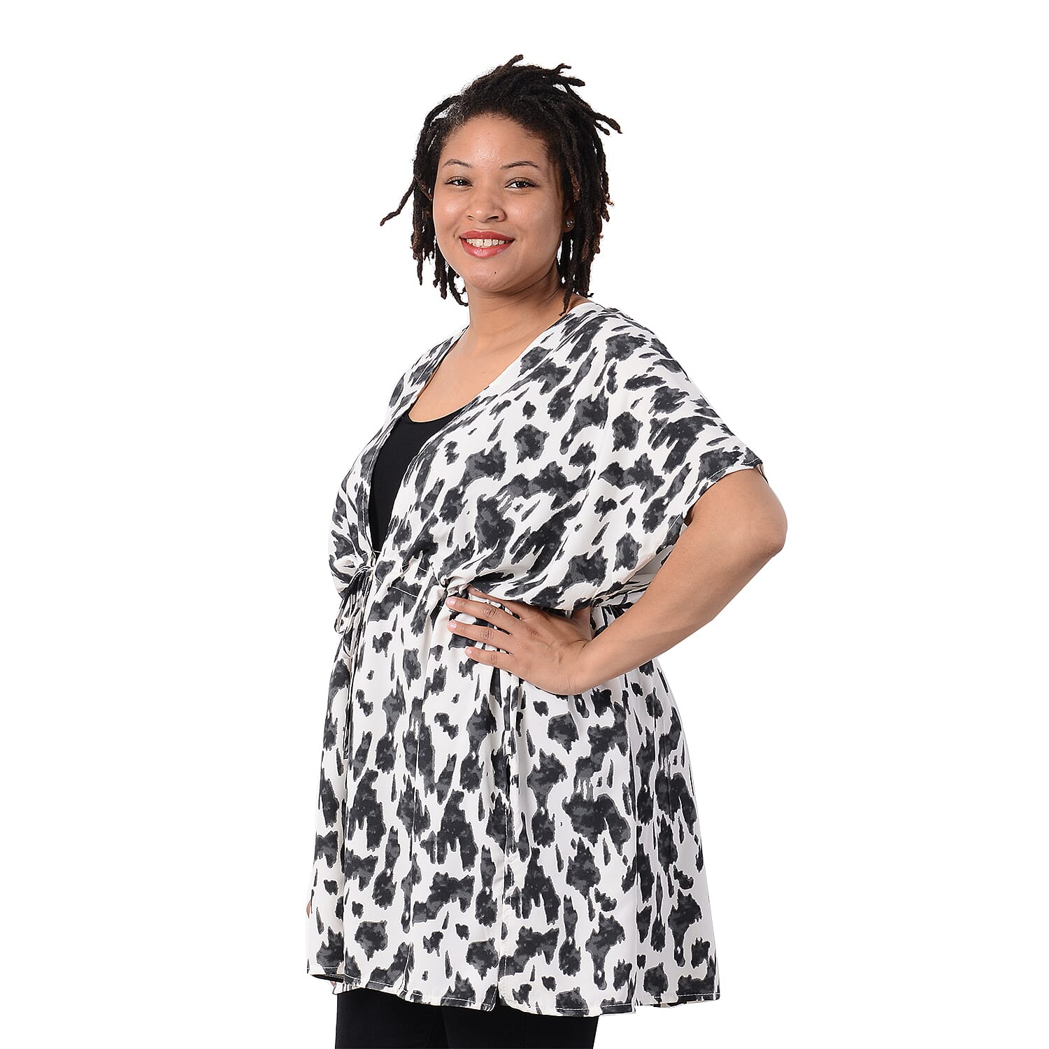 Leopard Pattern Kaftan with Waist Belt in Black and White (Size 90x90cm)  CB 35in