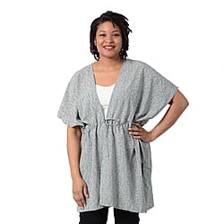 Floral Pattern Kaftan with Waist Belt in Green (Size 90x90cm) CB 35in