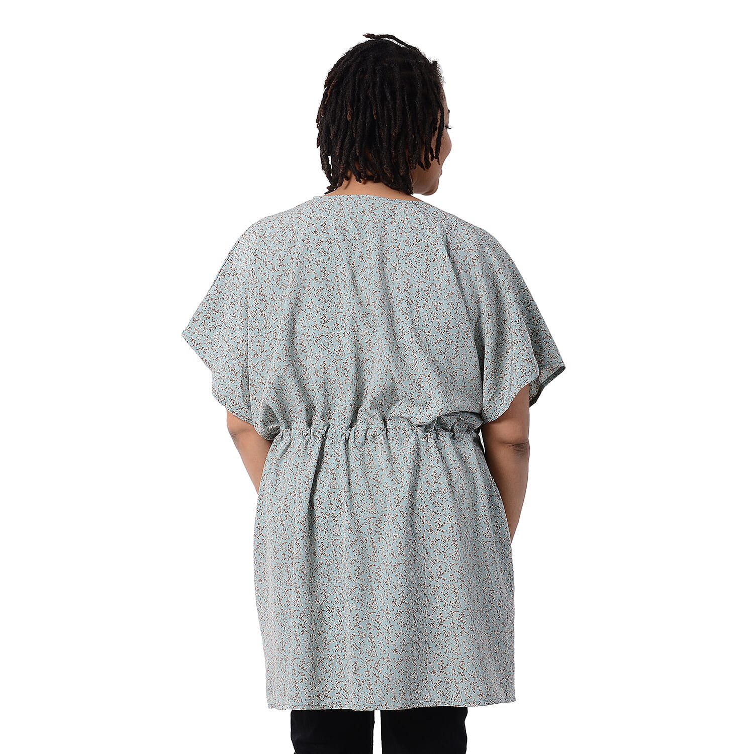 Floral Pattern Kaftan with Waist Belt in Green (Size 90 cm) CB 35in