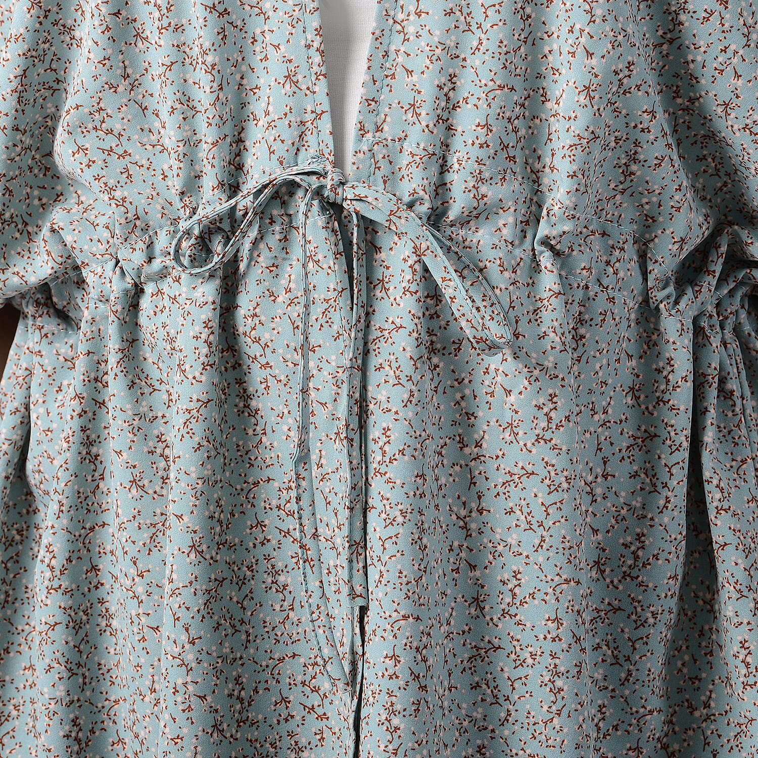 Floral Pattern Kaftan with Waist Belt in Green (Size 90 cm) CB 35in