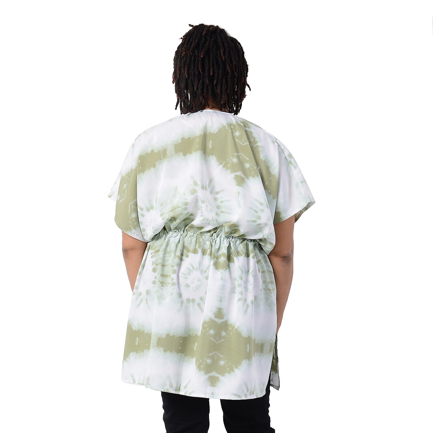 Tie Dye Pattern Kaftan with Waist Belt in Dark Green (Size 90x90cm) CB 35in
