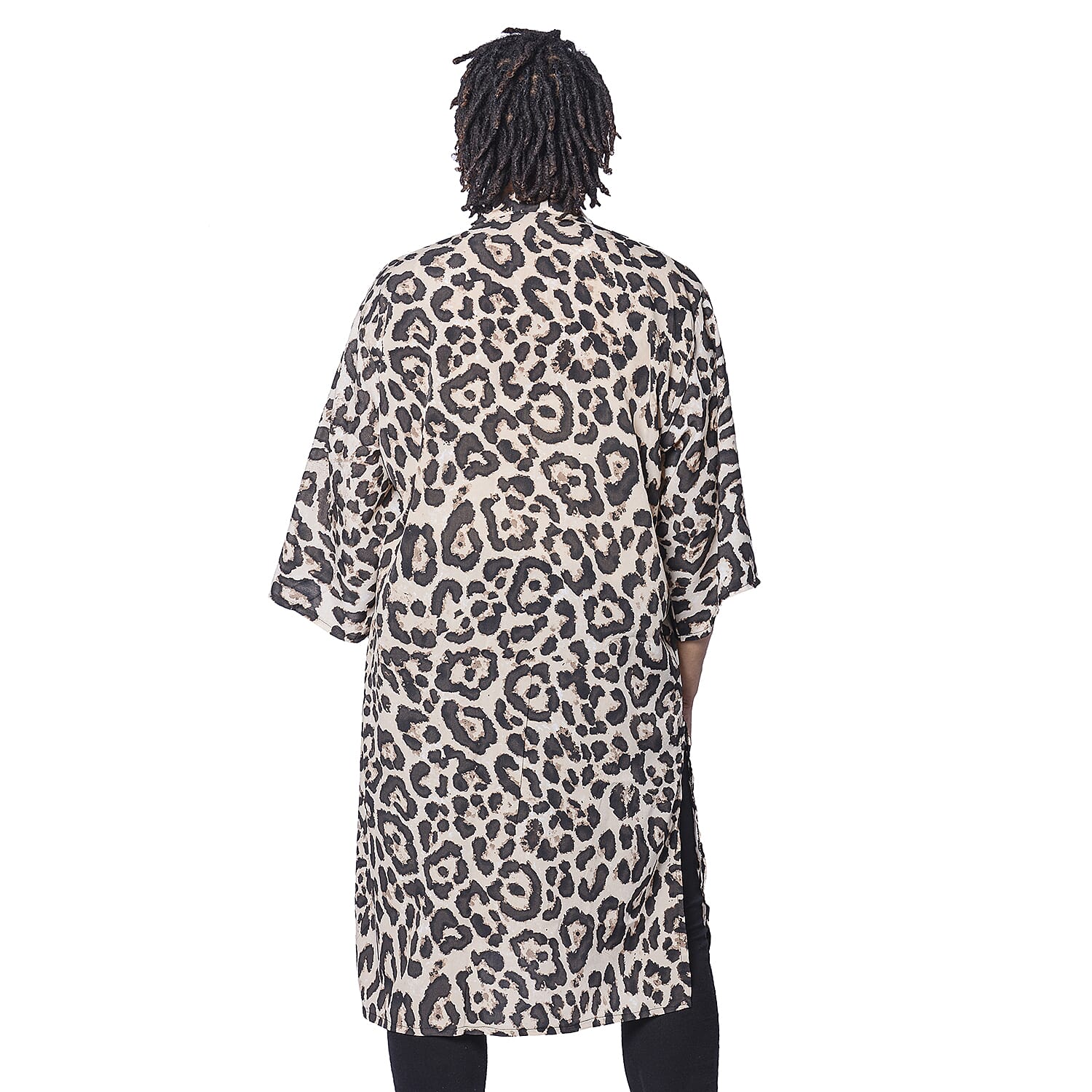 Beige Leopard Pattern Duster Long Kimono (Size upto 24)