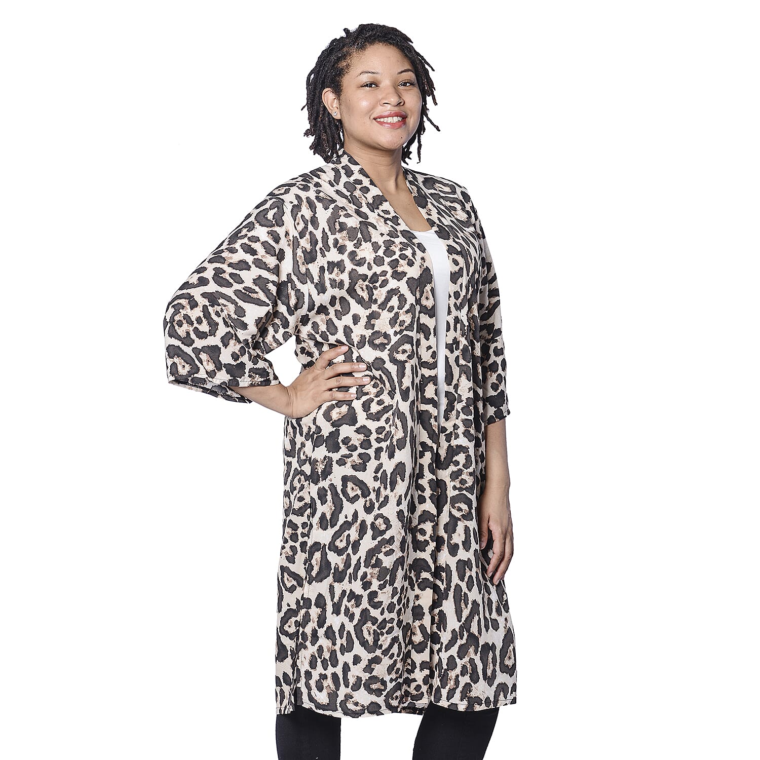 Beige Leopard Pattern Duster Long Kimono (Size upto 24)
