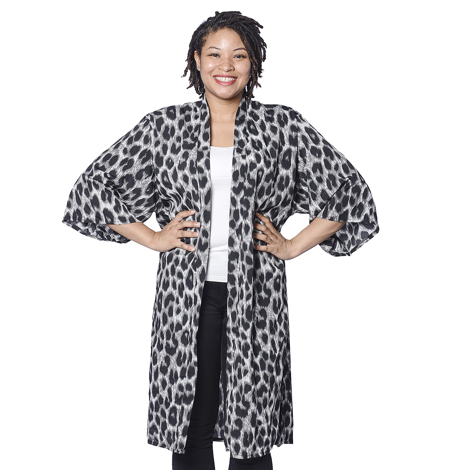 Beige Leopard Pattern Duster Long Kimono (Size upto 24)