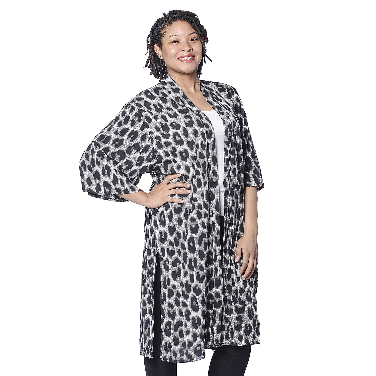 Beige Leopard Pattern Duster Long Kimono (Size upto 24)