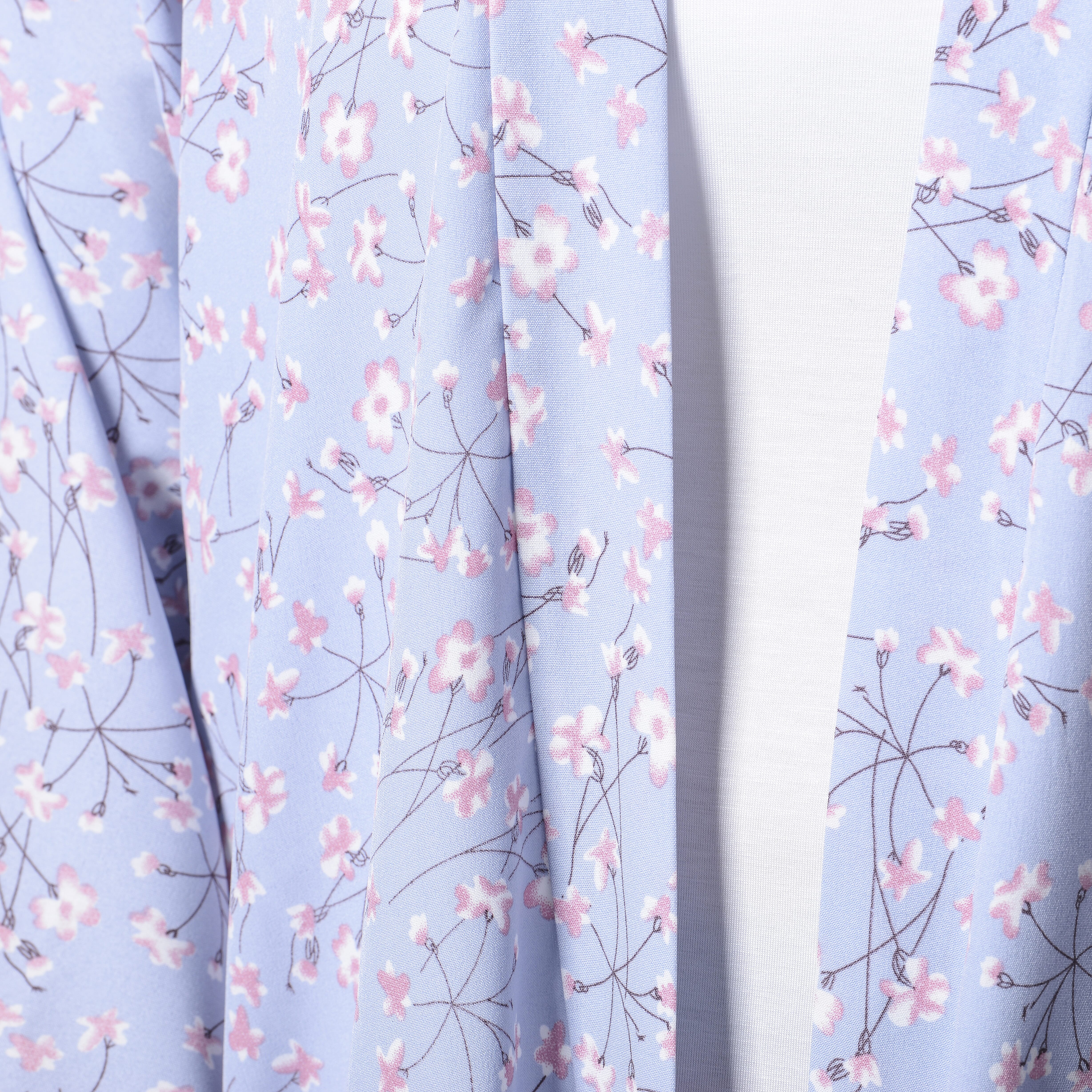 Sky Blue Floral Pattern Duster Long Kimono (Size upto 24)