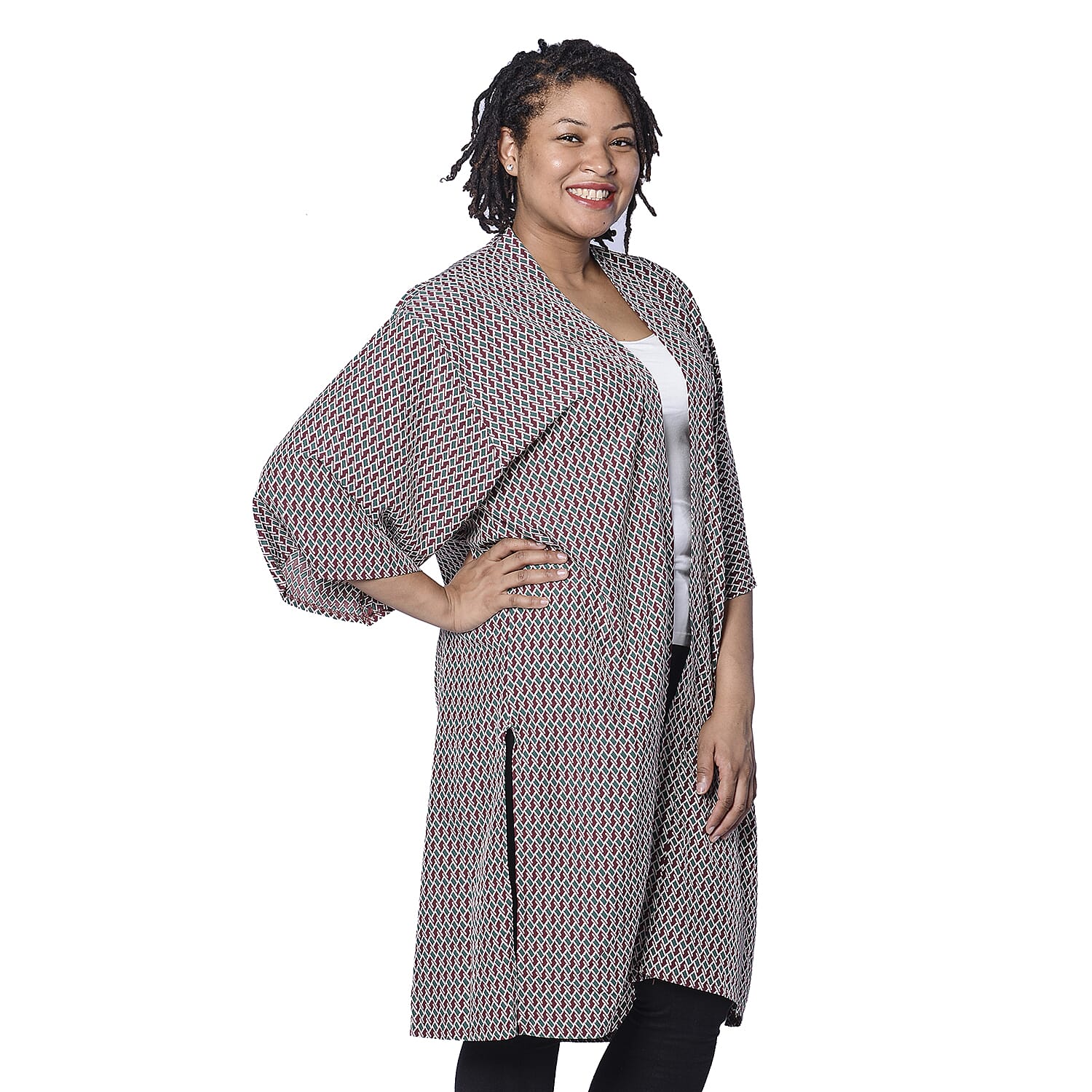 Brown and Green Pattern Duster Long Kimono (Size upto 24)