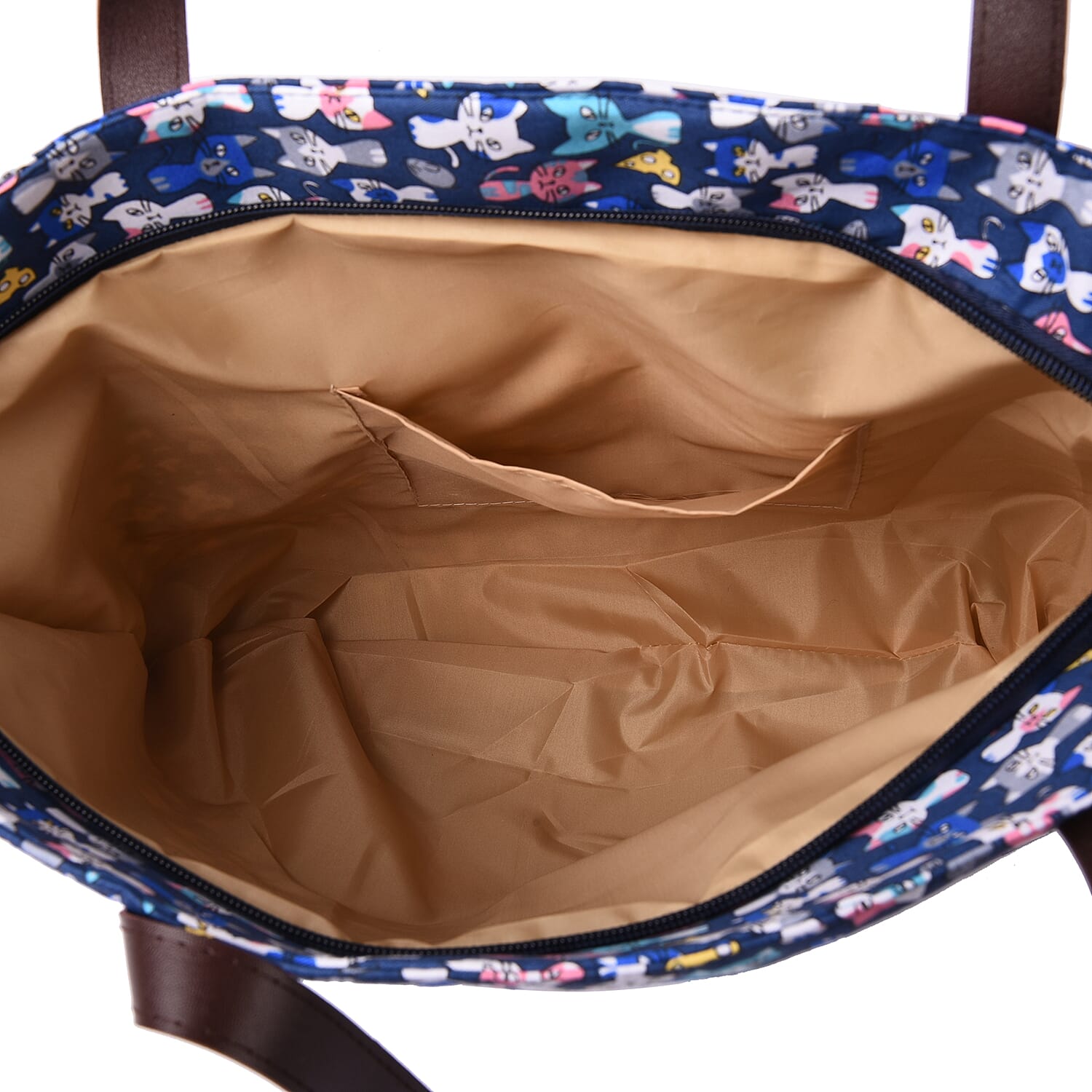 Blue and Multi Colour Cats Pattern Tote Bag with Zipper Closure (45x12x35cm) with FREE Matching Hat