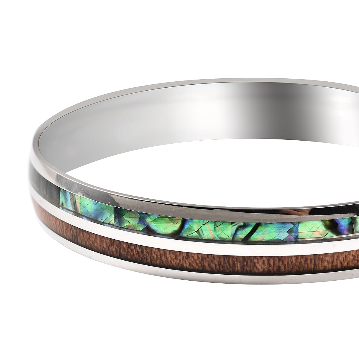 Abalone Shell Bangle (Size 7) in Stainless Steel
