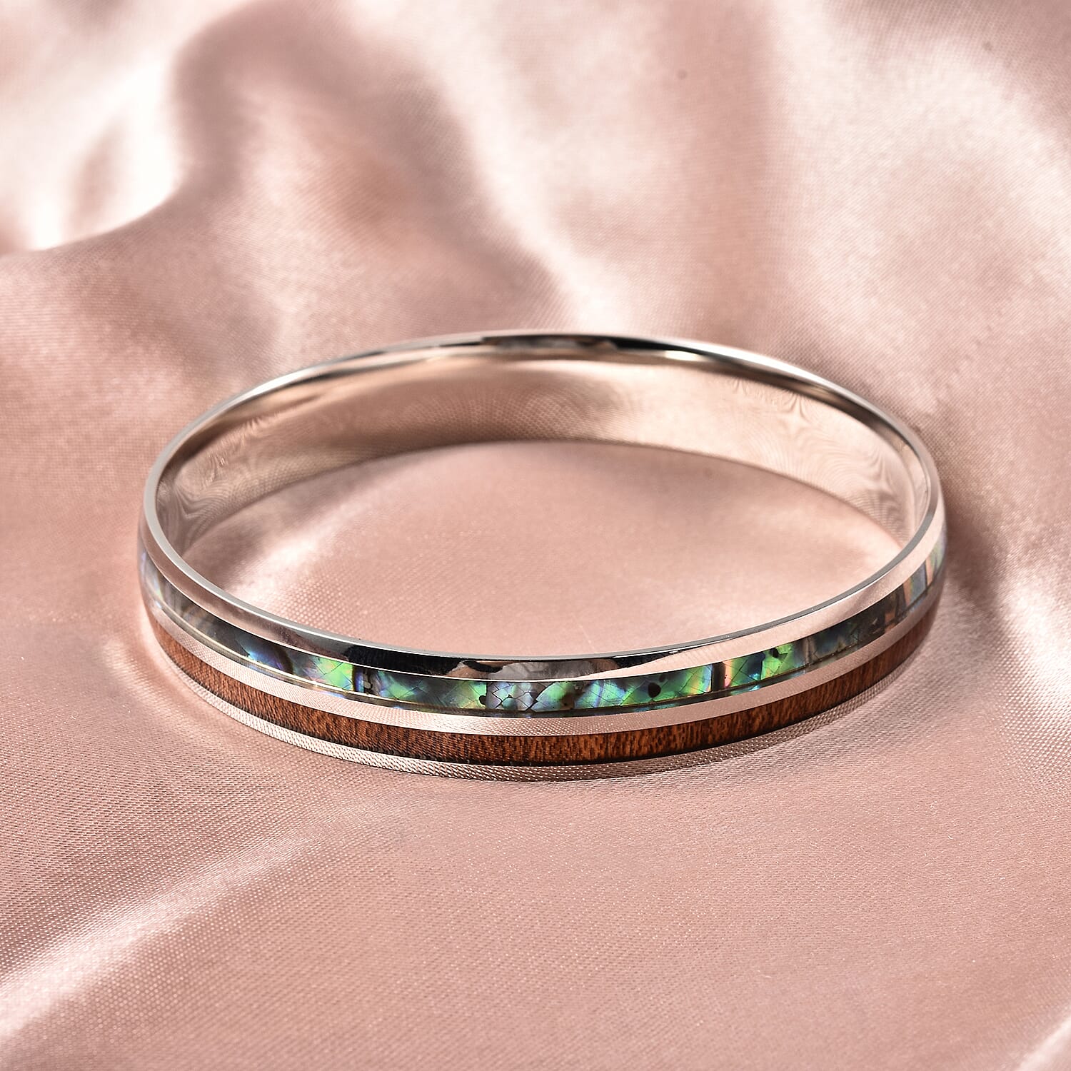 Abalone Shell Bangle (Size 7) in Stainless Steel