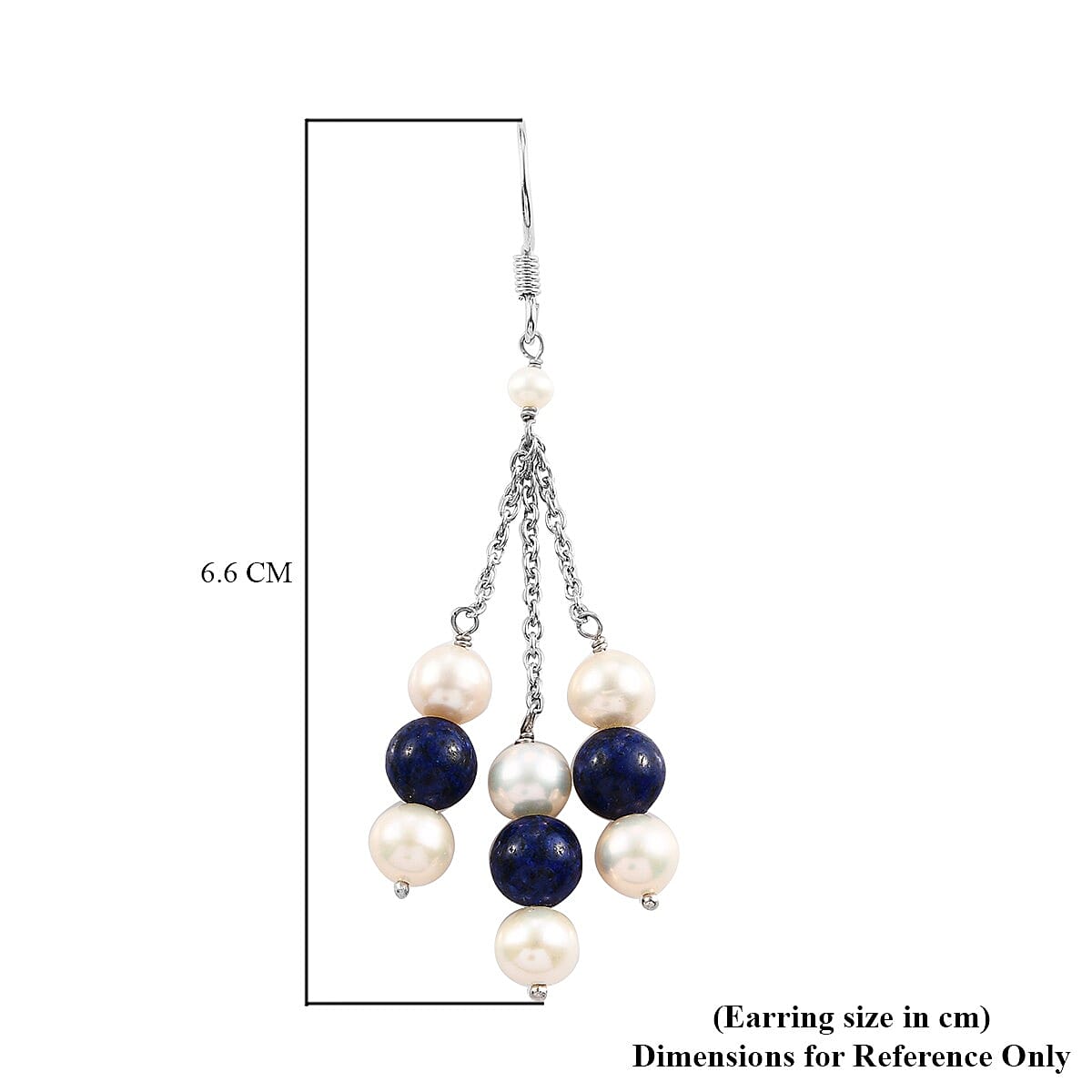 Freshwater Pearl and Lapis Lazuli Dangle Hook Earrings in Sterling Silver
