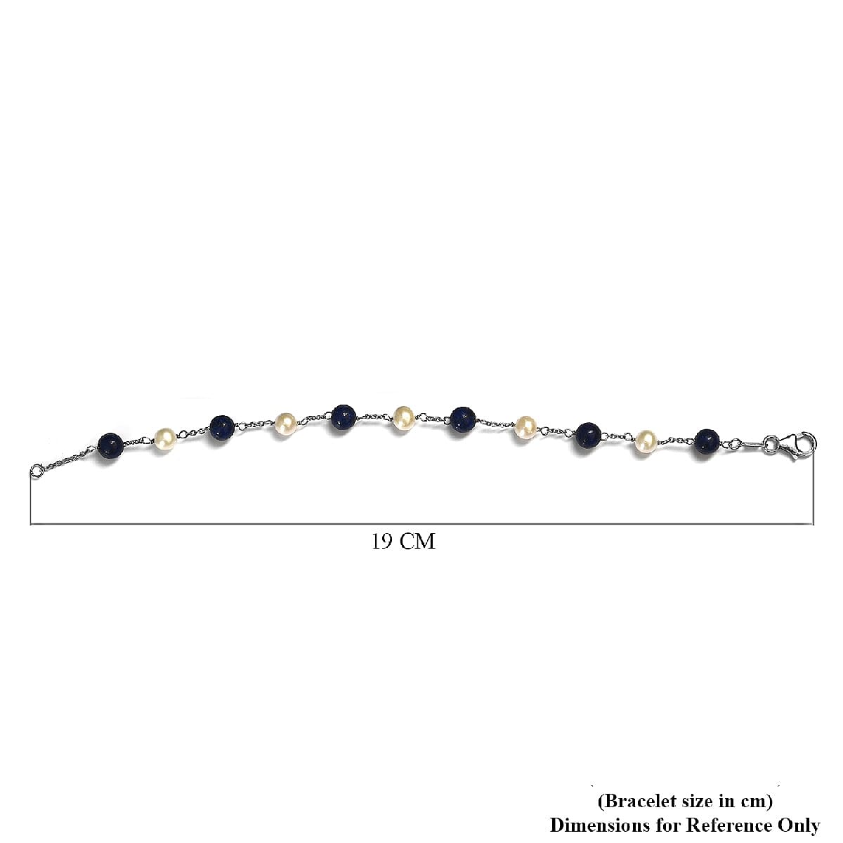 Freshwater Pearl and Lapis Lazuli  Bracelet (Size 7.5) in Sterling Silver
