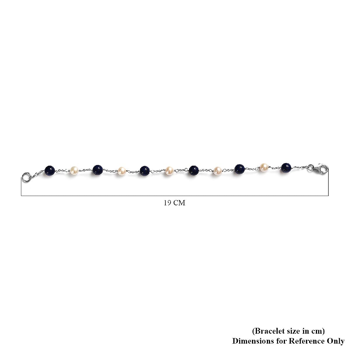 Freshwater Pearl and Lapis Lazuli  Bracelet (Size 7.5) in Sterling Silver