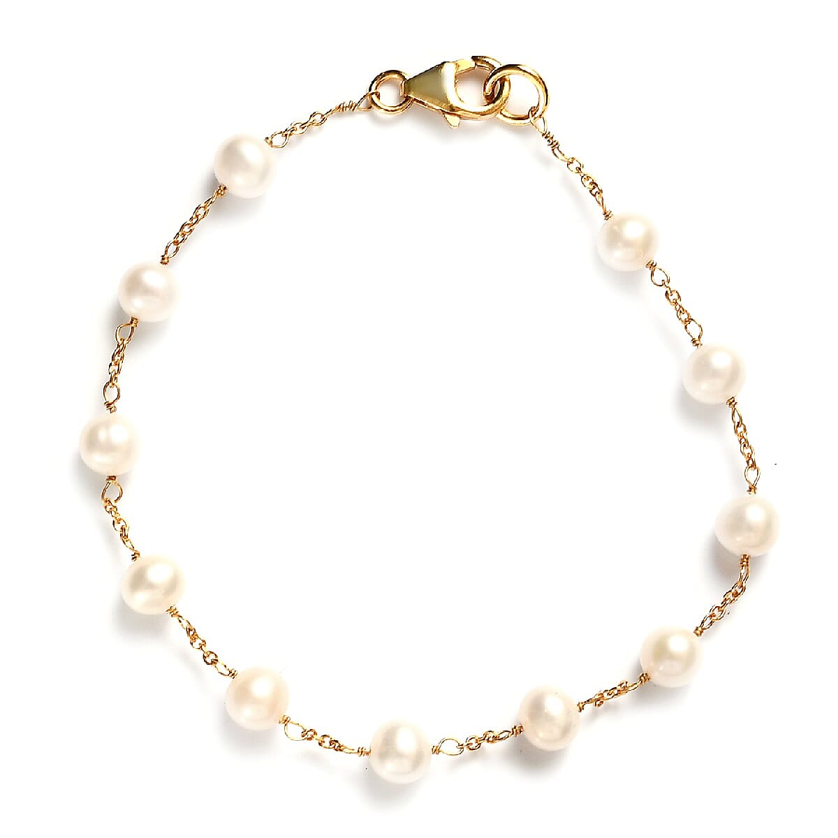 Freshwater Pearl Bracelet (Size 7.5) in 14k Yellow Gold Overlay Sterling Silver