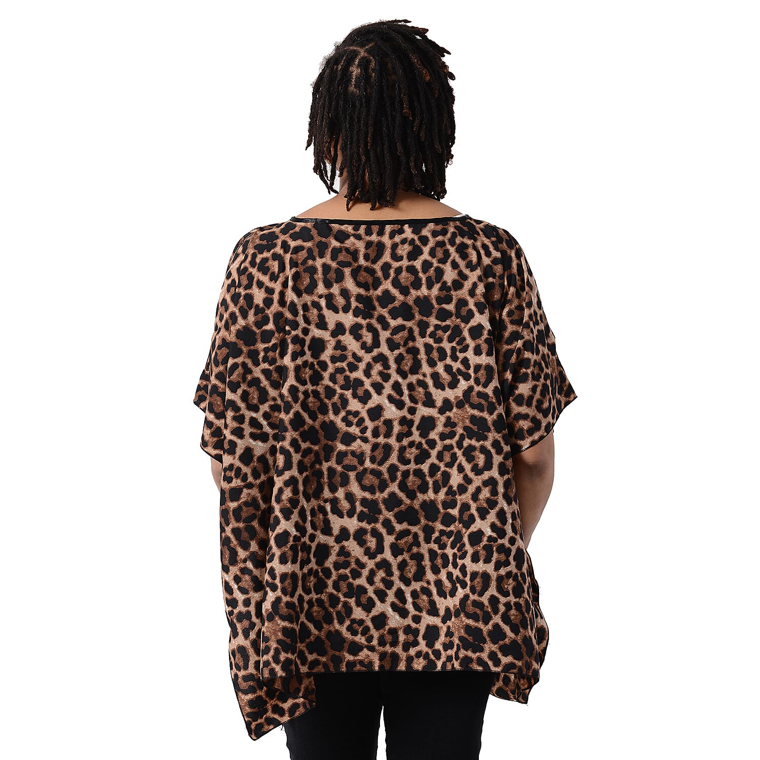 Leopard Print Blouse with Open Shoulder Design in Brown (Free Size / Length72 cm)