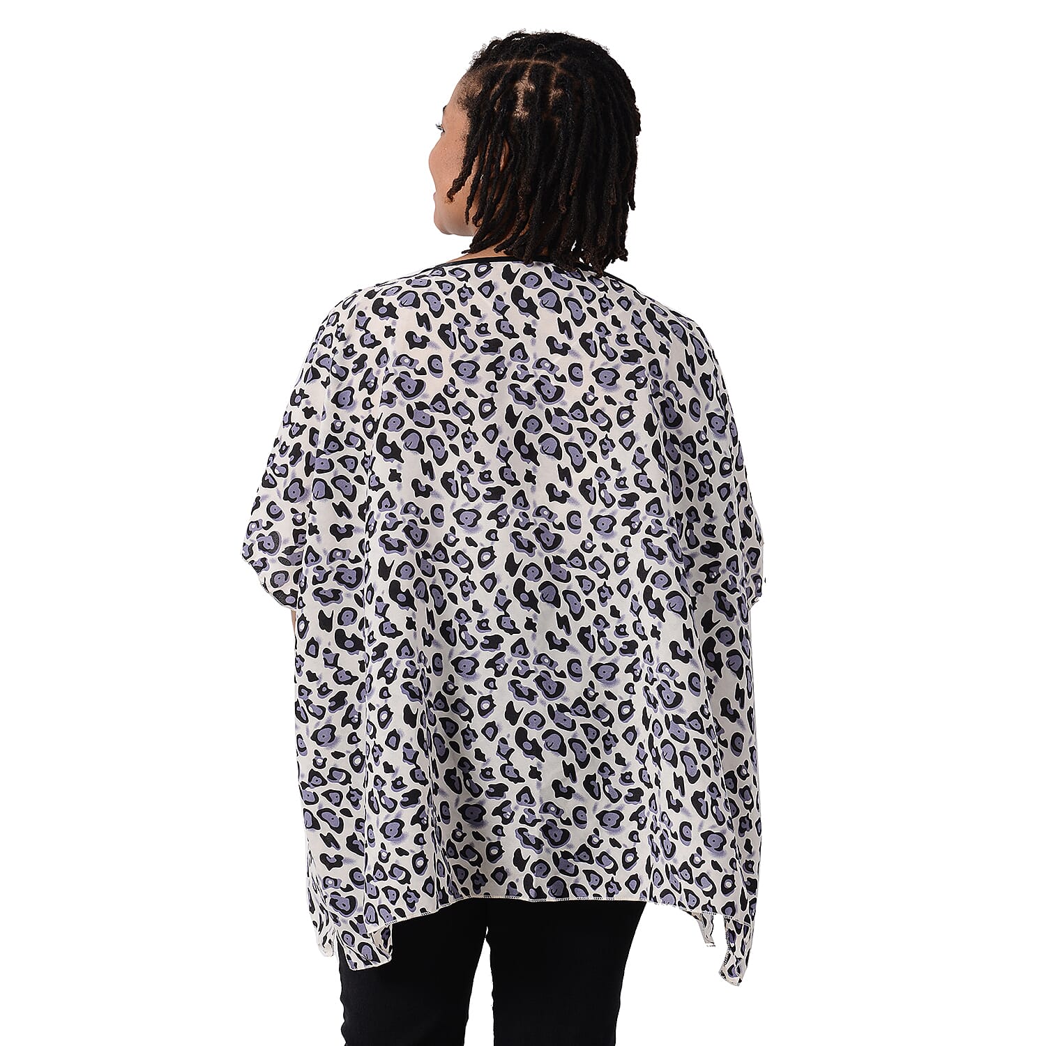 Leopard Print Blouse with Open Shoulder Design in Light Purple (Free Size / Length72 cm)