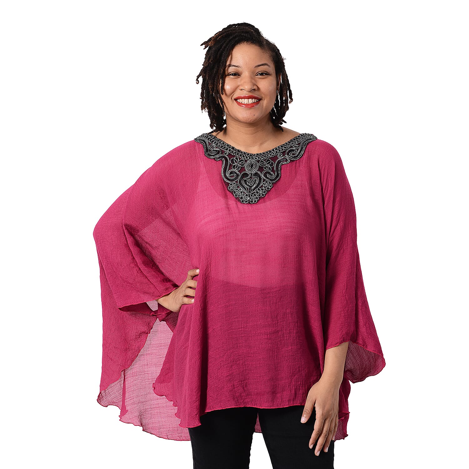 Swing Top with Embroidery Kaftan (Size 130x75cm)- Rose