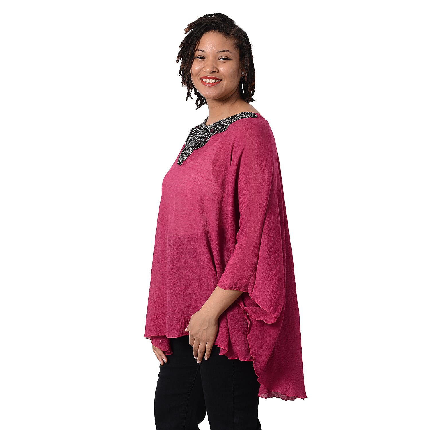 Swing Top with Embroidery Kaftan (Size 130x75cm)- Rose