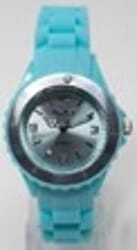 NeonT Unisex Watch with Silver Tone Dial and Aqua Blue Silicone Strap