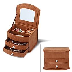3 Layer Velvet Jewellery Box with Mirror and 2 Removable Drawer (Size 15x12x11Cm) - Brown