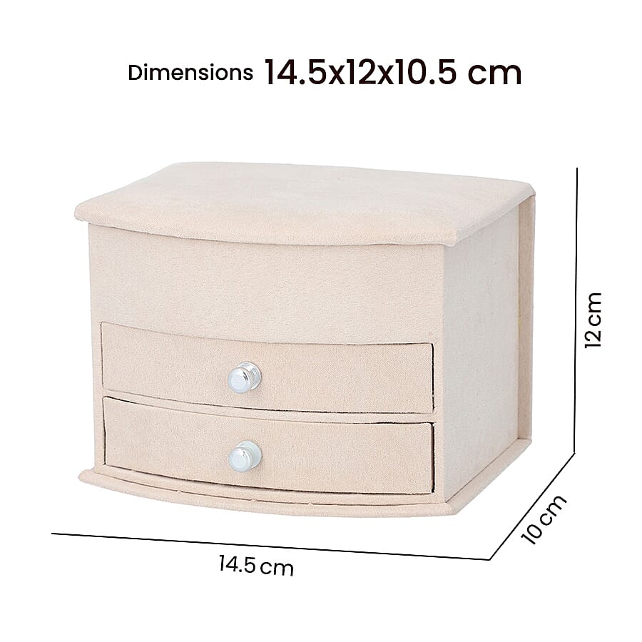 3 Layer Velvet Jewellery Box with Mirror and 2 Removable Drawer (Size 15x12x11Cm) - Ivory
