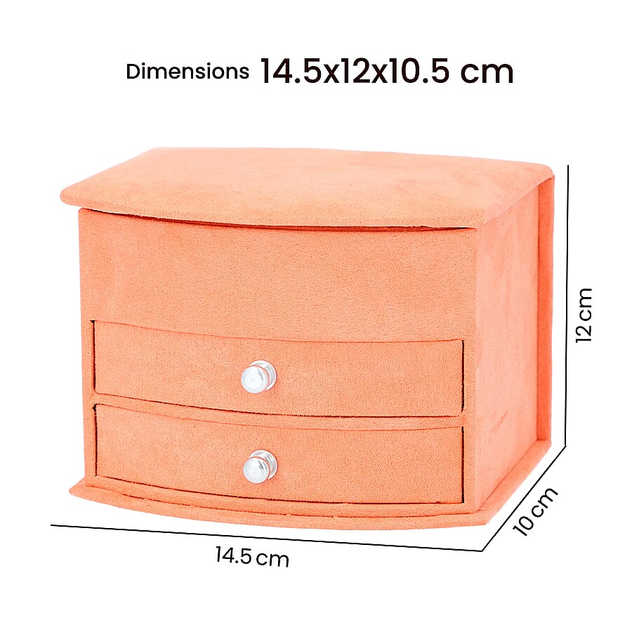 3 Layer Velvet Jewellery Box with Mirror and 2 Removable Drawer (Size 15x12x11Cm) - Orange